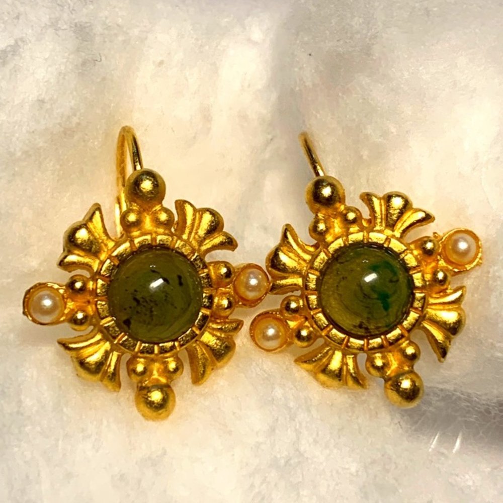 Vintage gold earrings with green stones